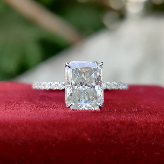 SOLITAIRE JEWELS 2ct Radiant Cut Moissanite Engagement Ring 14k Gold Hidden Halo Wedding Ring Past Present Future Promise Ring