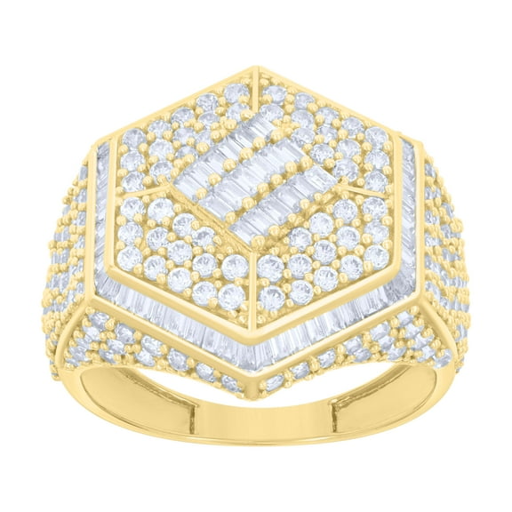 10k Yellow Gold Mens Baguette Round Cubic-Zirconia Fashion Ring