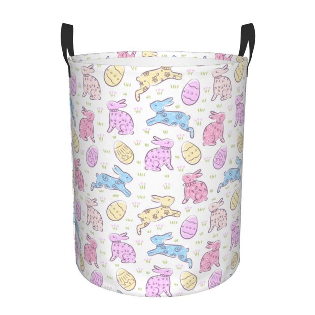 Balery Easter Colorful Rabbit Cesta de ropa redonda con asas, impermeable, independiente, para ropa, juguetes, dormitorio y familia-Small