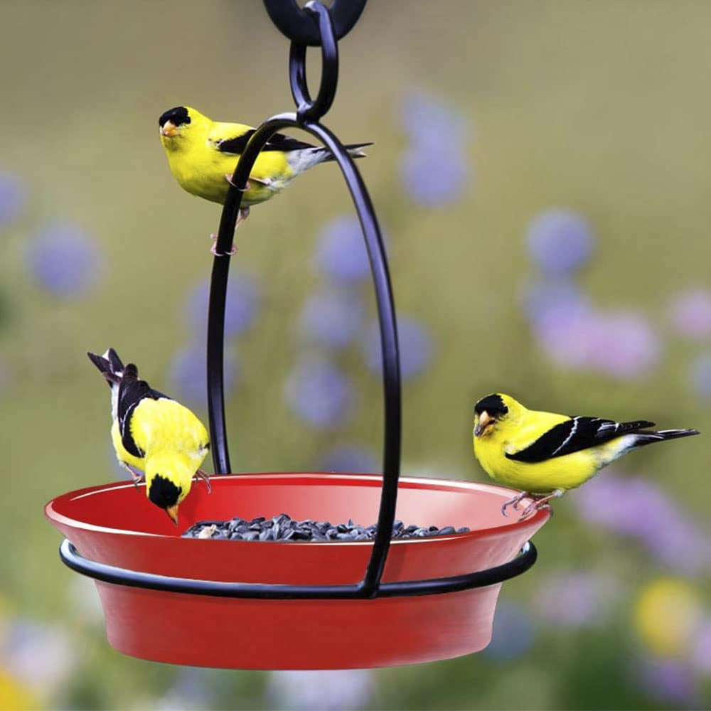 Mosaic Birds Recycled Glass & Metal Cuban Hanging Bird Bath Bowl - Bird Feeders for Outdoors - Lawn Décor - Ruby Red