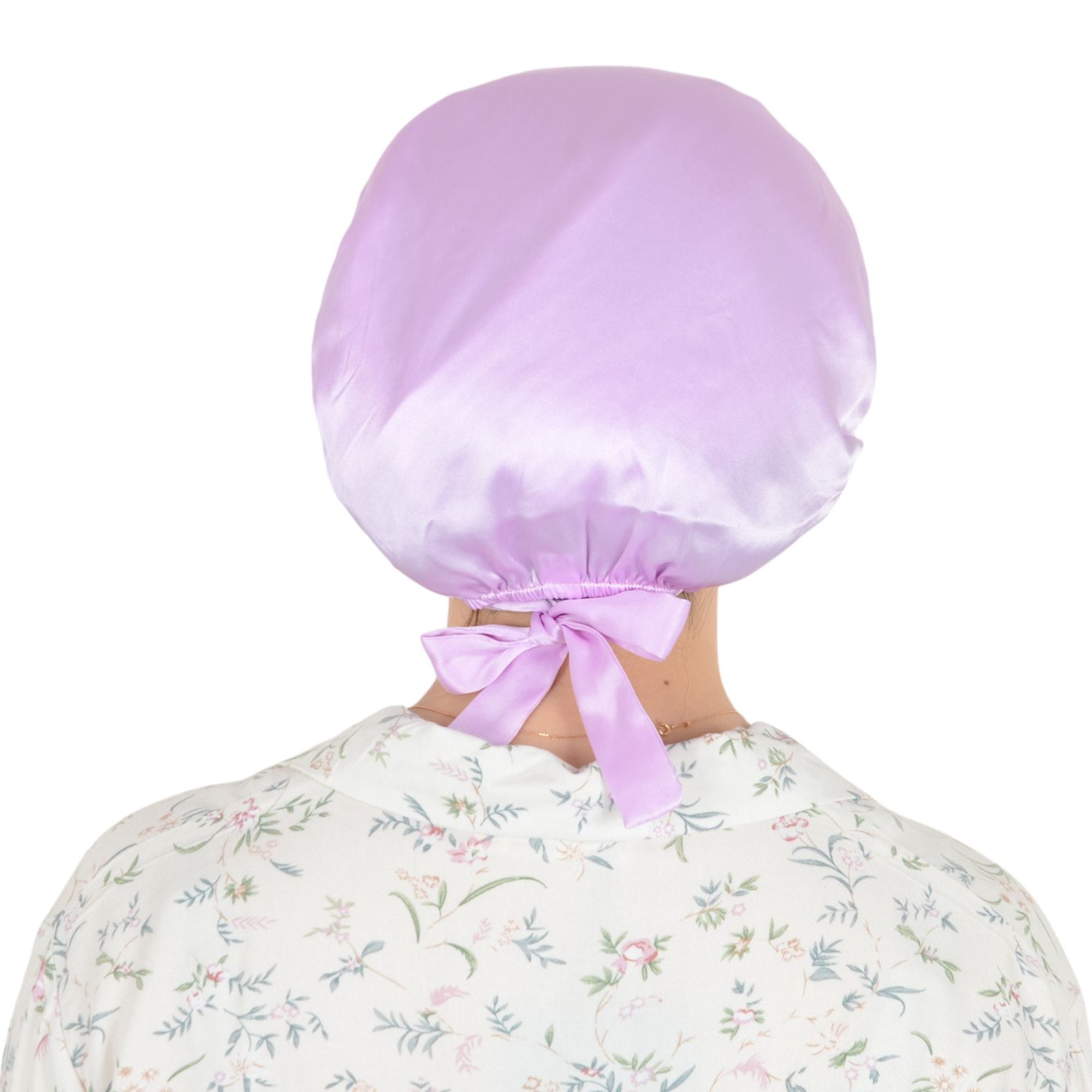 Women Satin Sleep Bonnet Adjustable Tie Back Hair Protection Cap for All Hair Types - Purple