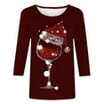 thumbnail image 4 of DeHolifer Women T-Shirts Red Wine Glass 3/4 Sleeve Christmas Pullover Xmas Santa Hat Graphic Blouse T-Shirts Tops Wine M, 4 of 4