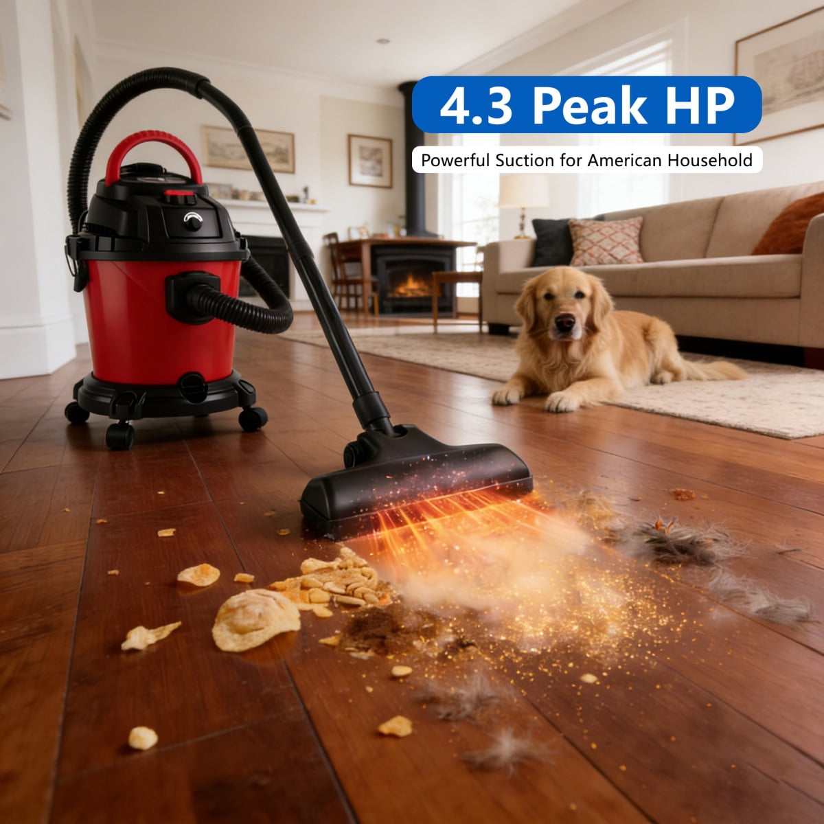5 Gallon 4.3 Peak HP Wet Dry Vac 3 in 1 Shop Vacuum with Blowing Function Red