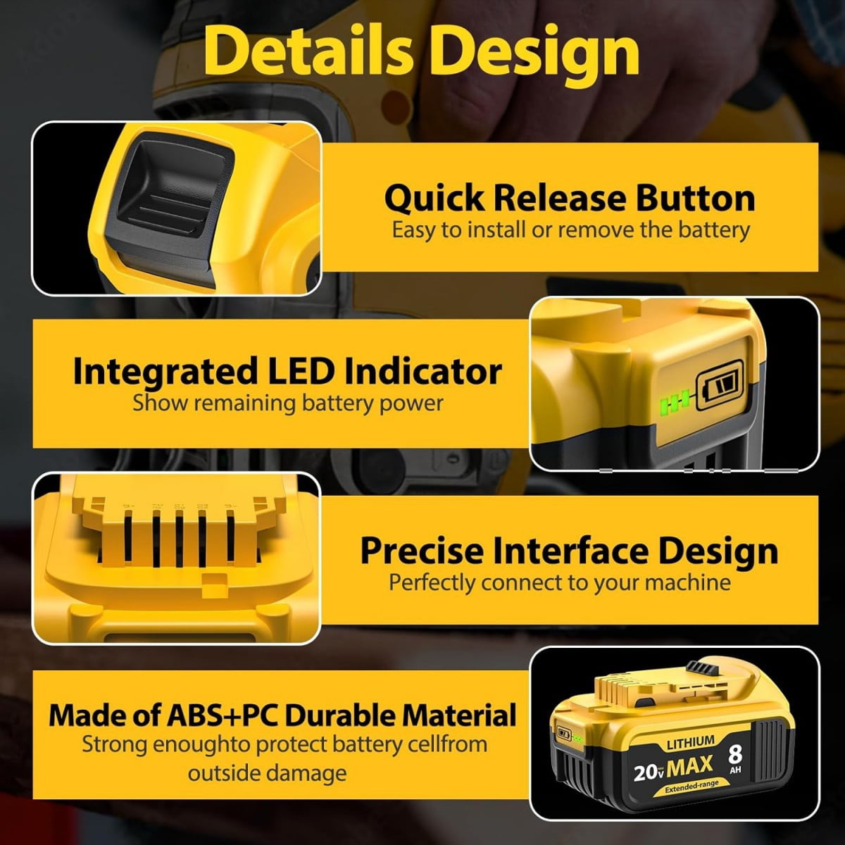 2 Pack 8.0Ah DCB206 Replacement for Dewalt 20V MAX Battery and DCB112 Charger Combo Compatible with 20V Battery Lithium DCB207 DCB204 DCB200 DCB201 DCB203 Series Power Tool