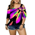 thumbnail image 3 of LilyLLL Womens Plus Size Short Sleeve Cold Shoulder Printed Tunic Blouse Tee, 3 of 4