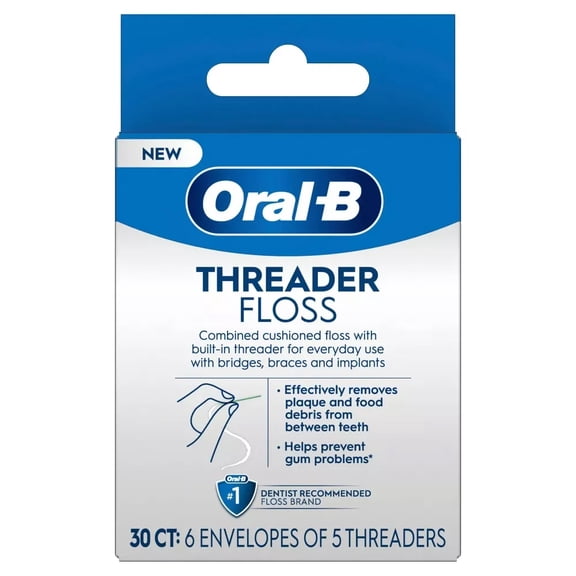 Oral B Threader Floss for Braces and Dental Work, 30 Count