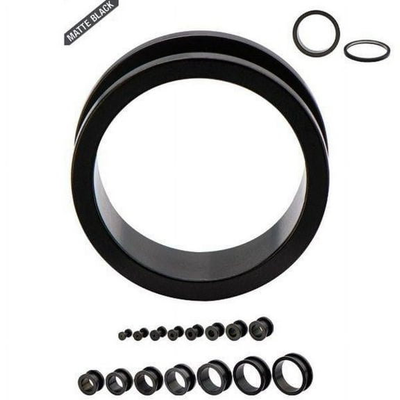 Solid Matte Black Double Flared Screw-Fit Tunnel - Sold as a pair - 12G to 9/16"