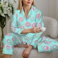 thumbnail image 6 of Salouo Colorful Sweet Donuts Pattern Women's Pajamas Set Long Sleeve Button Down Sleepwear Soft Pj Lounge Sets for women 2 Piece Pjs Set with Long Pants-Medium, 6 of 7