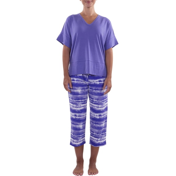 N Natori Studio Women's Short Sleeve Top and Capri Pant Sleep Set