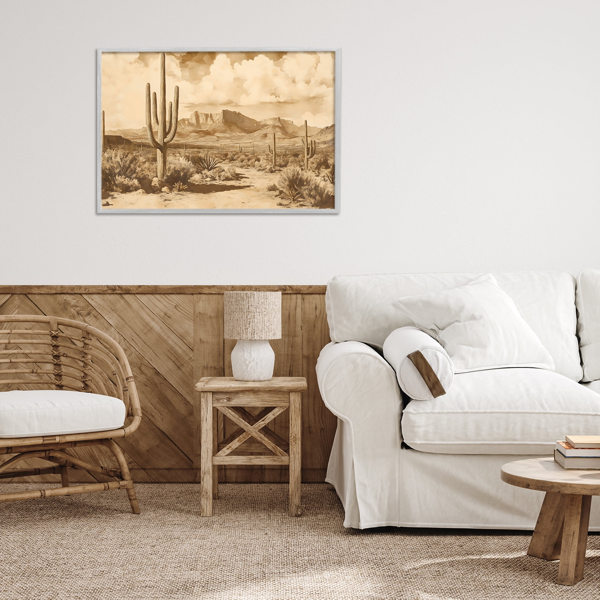 Stupell Industries Vintage Desert Peaks with Saguaro Gray Framed Giclee Art, design by Franklyn Gregory
