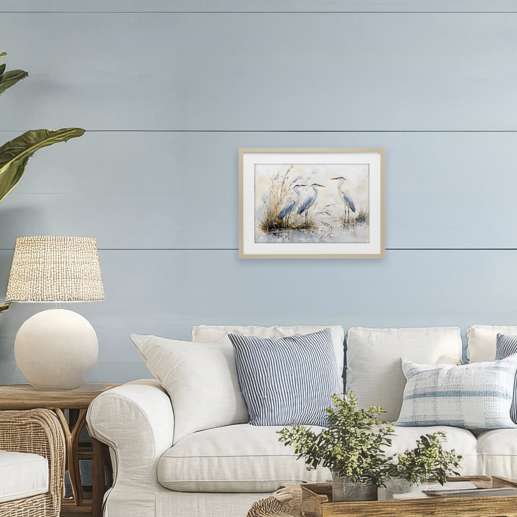Stupell Industries Blue Heron Trio in Wetlands Birch Framed Print Under Glass, design by LSR Design Studio