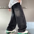 thumbnail image 6 of CPNG Boys Fashion Baggy Jeans Teen Boys Straight Wide Leg Elastic High Waist Casual Loose Denim Trousers Streetwear(Black,6-7 Years), 6 of 8