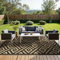 thumbnail image 3 of Masiis Outdoor Rugs 5'X8' Reversible Non-Slip Durable Polypropylene Mat for Patio Camping and RV Decor Waterproof Black & Brown, 3 of 7