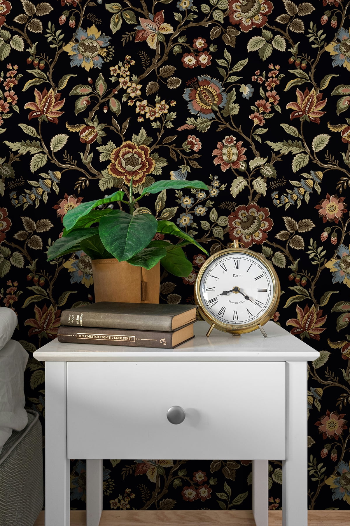 Stacy Garcia Home Ebony Jacobean Floral Trail Peel and Stick Wallpaper - 20.5 in. W x 10 ft. L Roll