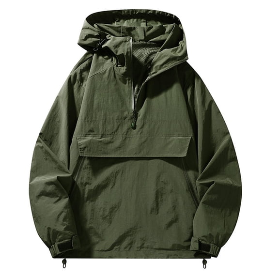 Iyufng Men's Anorak Hooded Windbreaker Jackets, Half‑Zip Pullover Lightweight Outdoor Pullover Outerwear with Kangaroo Pocket and Drawstring Hem