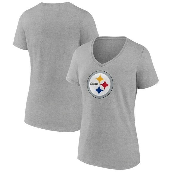 Women's Heather Gray Pittsburgh Steelers Primary Team Logo V-Neck T-Shirt