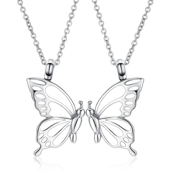 2PCS Cremation Jewelry for Ashes Butterfly Pendant Urn Necklace Keepsake Urn Necklaces for Mother Daughter Sister Friendship Memorial Gift