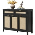 thumbnail image 2 of SICOTAS 43.5"W Farmhouse Sideboard with 3 Rattan Doors & 2 Large Drawers – Boho Storage Cabinet with Adjustable Shelves & Anti-Tip Kit for Living Room, Entryway, Kitchen,Black, 2 of 8