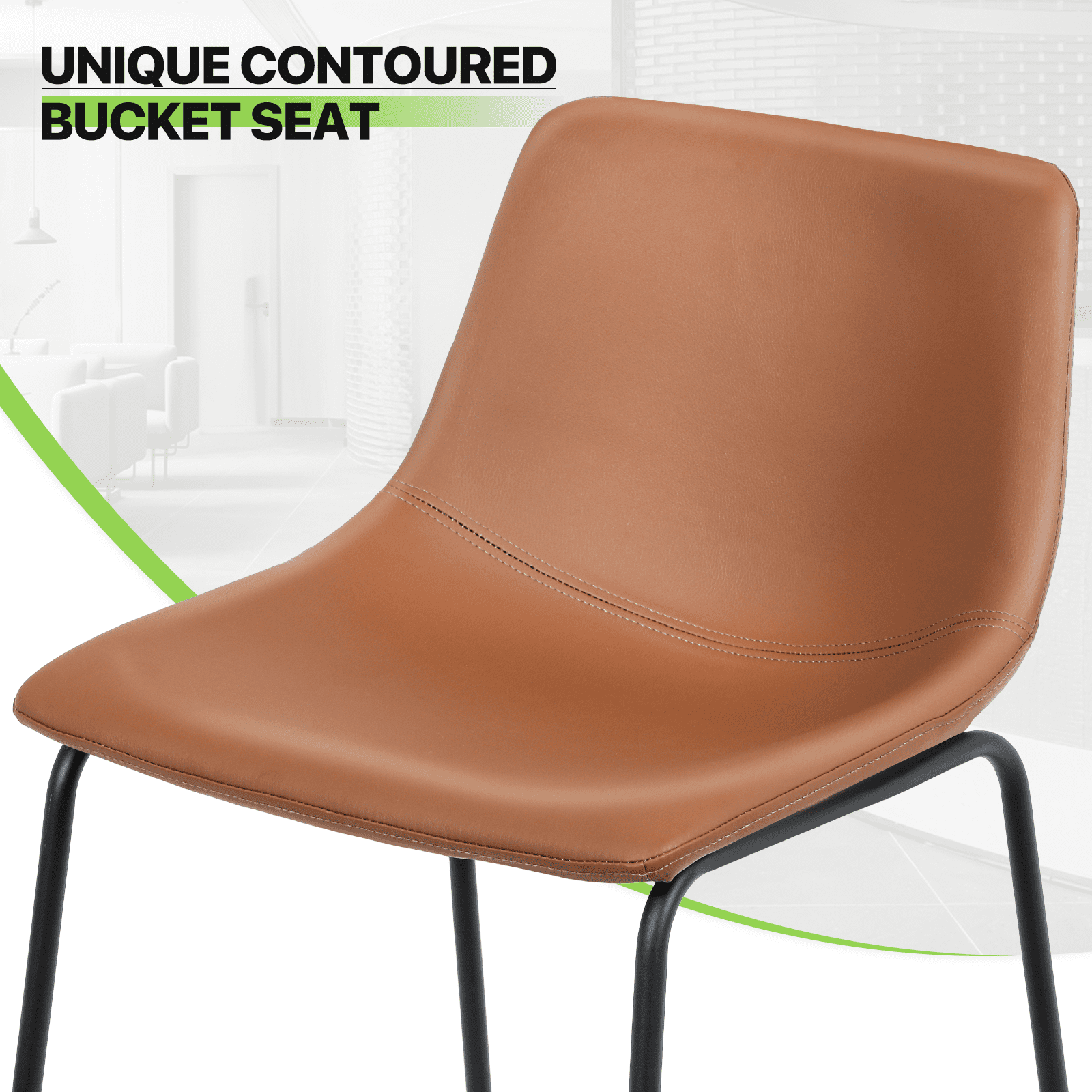Magshion Modern Barstools Set of 2, PU Leather Counter Height Bar Stools, Dining Pub Chairs with Padded Bucket Seat, Brown