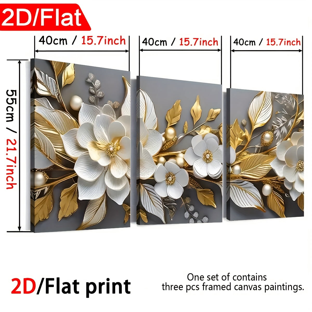 2D Flat Three Pieces of Modern Stylish Abstract Floral Art in 2D Print, Featuring Framed Canvas Paintings And Posters That Are Ready to Hang. Perfect for Home Decor, Wall Art