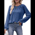 thumbnail image 3 of Camisas de Larga para Mujer, Moda Otoño 2025, Blusas Elegantes e Informales, Blusas Tipo Túnica Plisadas con Cuello Redondo. Azul Real M, 3 of 10