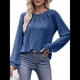 thumbnail image 3 of Camisas de Larga para Mujer, Moda Otoño 2025, Blusas Elegantes e Informales, Blusas Tipo Túnica Plisadas con Cuello Redondo. Azul Real L, 3 of 10