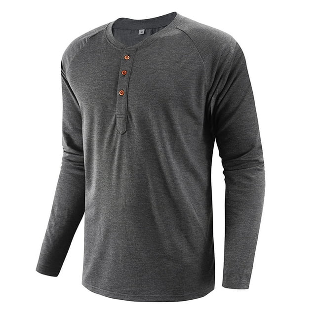 WREESH Men Round Neck Long Raglan Sleeves Daily Slim Fit Buttons Pullover Shirts Tops Blouse