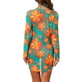 thumbnail image 3 of INSPIRE CHIC Women's Halter Floral Triangle Bikini Sets, 3 Pieces Swimsuit Long Sleeve Drawstring Cover Up Mesh Ruched Dress Swimwear Green Orange Medium, 3 of 6