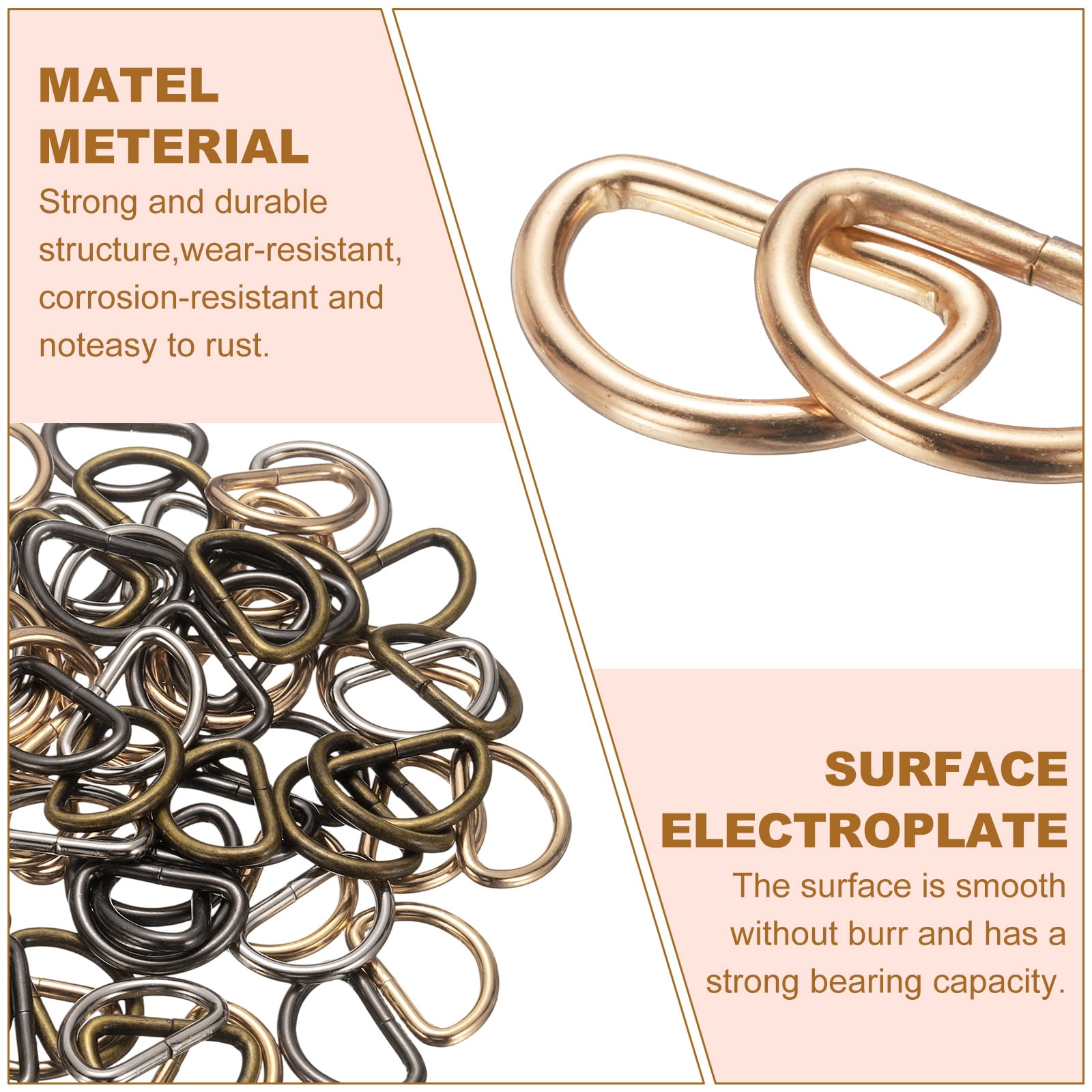 Uxcell 100pcs D Ring 3/4" (20mm) Metal Electroplate D-Shape Buckle Clips, 4 Colors