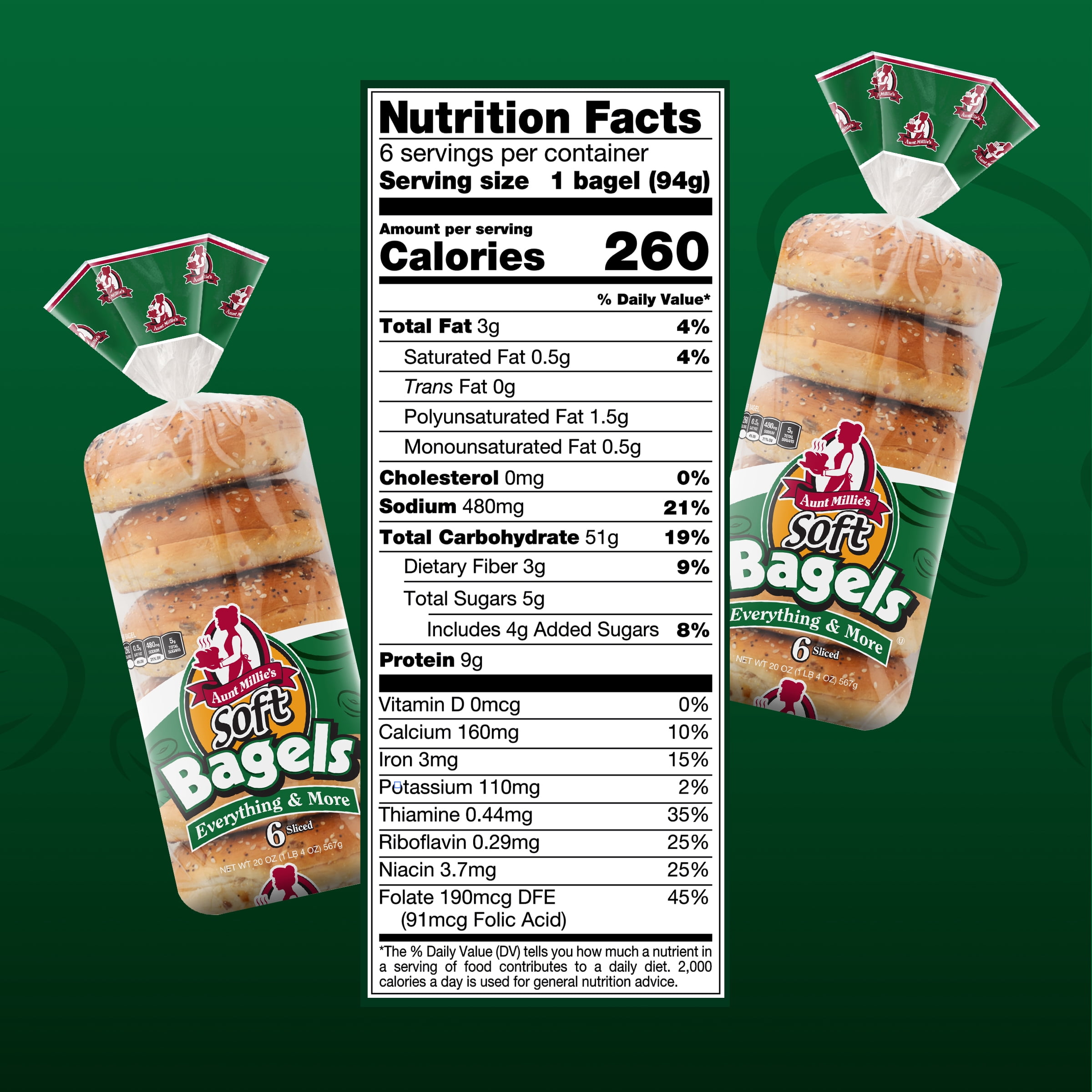 Aunt Millie's Bagels, Everything & More, 20 oz, 6 Count