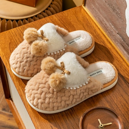 

Cathalem Womens Shoe Slippers Size 10 Fashion Winter Women Slippers Flat Bottom Soft Bottom Plush Warm Womens Slippers with Backs Yellow 7.5