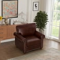 thumbnail image 3 of Modern PU Leather Seat Chair, Single Couch with Silver Nails Head Trim and Retro Solid Wood Legs, Lounge Chair with Round Armrest for Living Room, Bedroom, Office and Apartment, Burgundy, 3 of 7