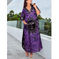 thumbnail image 5 of LA LEELA Women's Pocket Nightgown Batik Caftan for Womens Sleepwear Long House Loungewear Dashiki Dress Plus Size 2X-3X Sun, Purple, 5 of 5