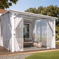 thumbnail image 2 of AECOJOY 10’ x 10' Wall Monuted Lean to Gazebo with Netting and Curtain Outdoor Hardtop Gazebo Aluminum Metal Pergola ​For Garden, Patio, Backyard-​White, 2 of 7
