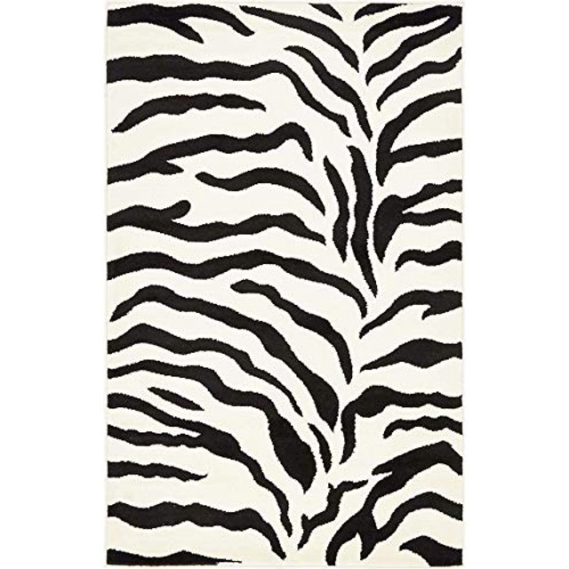 Unique Loom 3137184 Zebra Animal Print Area Rug, 3 Feet 3 Inch x 5 Feet 3 Inch, Ivory/Black