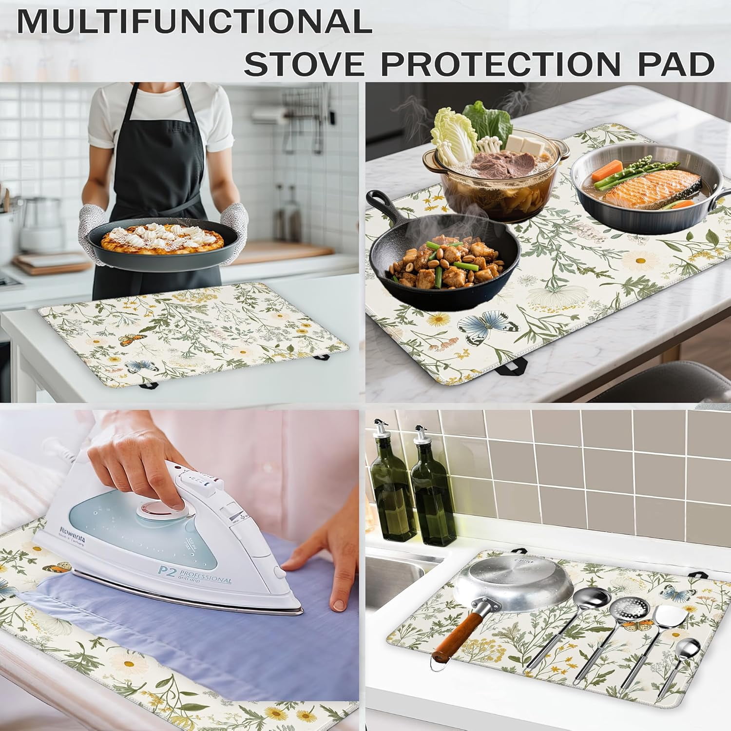Spring Floral Glass Top Stove Cover Protector,Rustic Wild Flower Heat Resistant Stove Top Cover, Large Size Range Covers for Electric Stove Countertop Mat, 28 x 20 Inch