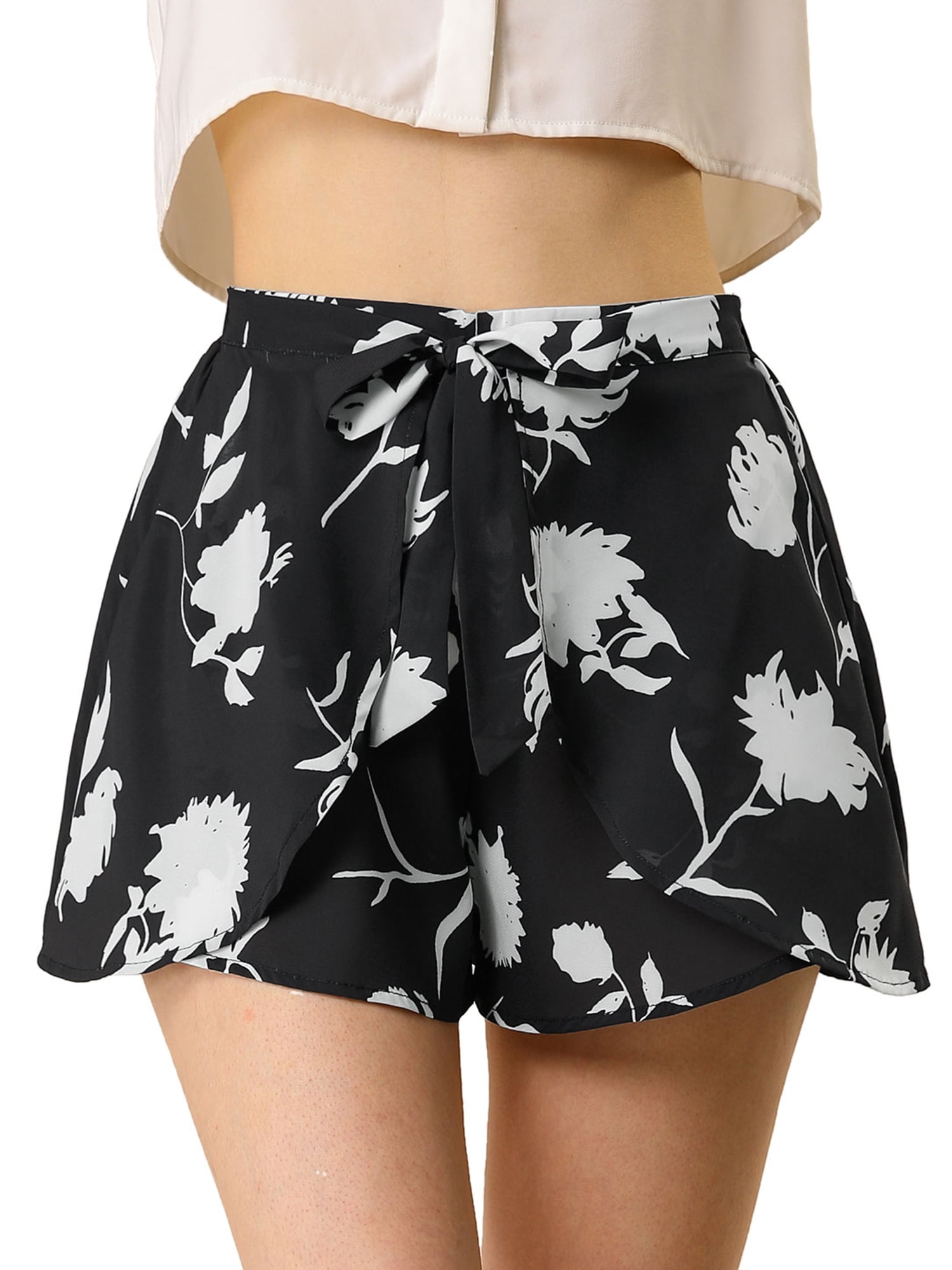 Womens Shorts Casual Elastic Waist Summer Beach Floral Shorts Size M 