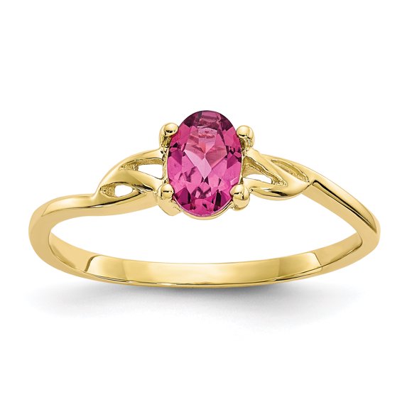 10K Yellow Gold Polished Geniune Pink Tourmaline Birthstone Ring