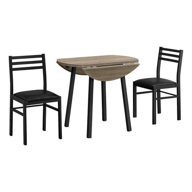 Monarch Specialties Dining Table Set, 3pcs Set, Small, 35" Drop Leaf, Kitchen, Metal, Laminate, Brown, Black, Contemporary, Modern