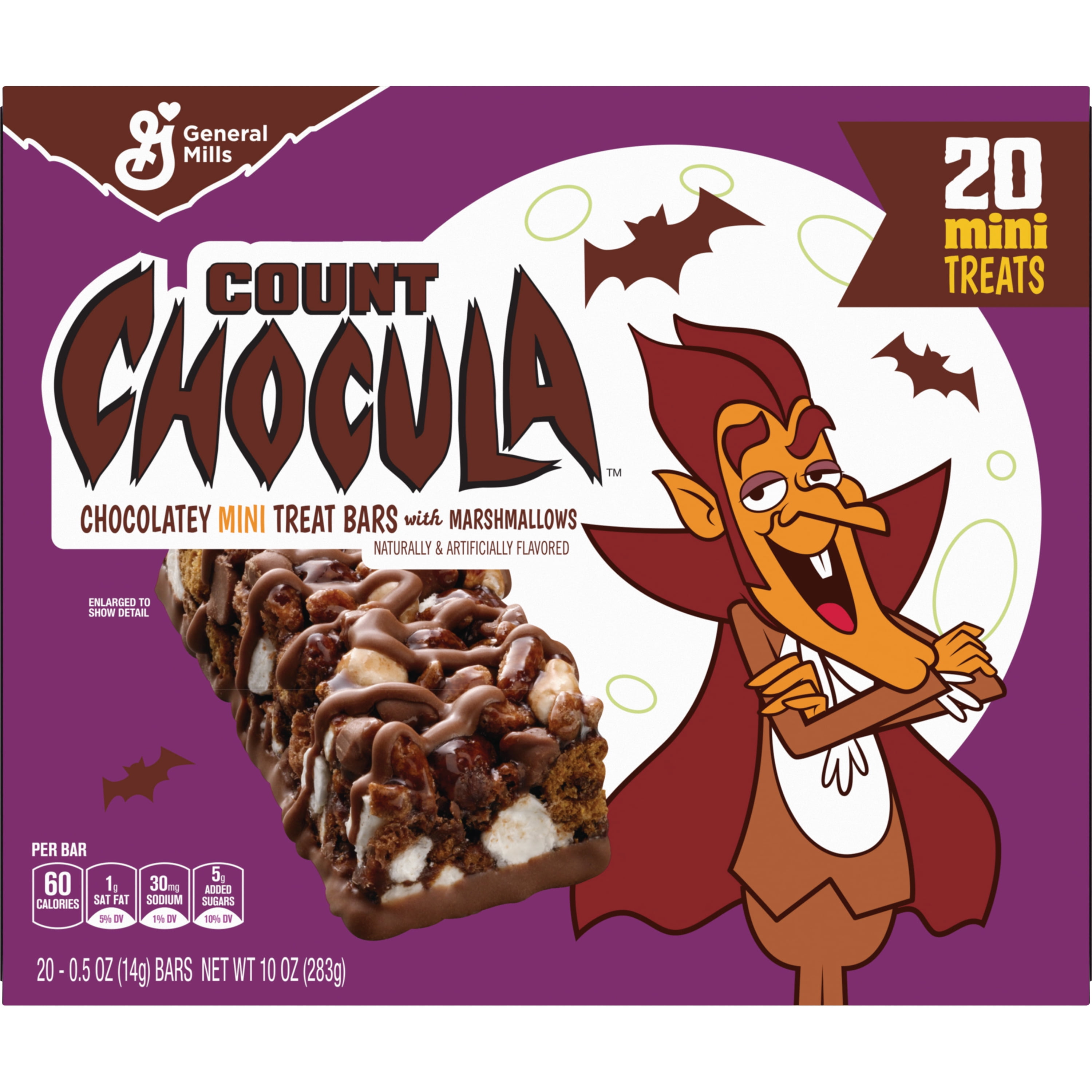 Count Chocula Mini Treat Bars with Marshmallows, Halloween Kids Snacks, 20 Ct, 10 oz