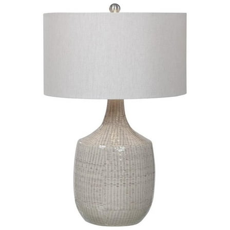Bowery Hill Farmhouse Ceramic and Fabric Table Lamp in Light Gray