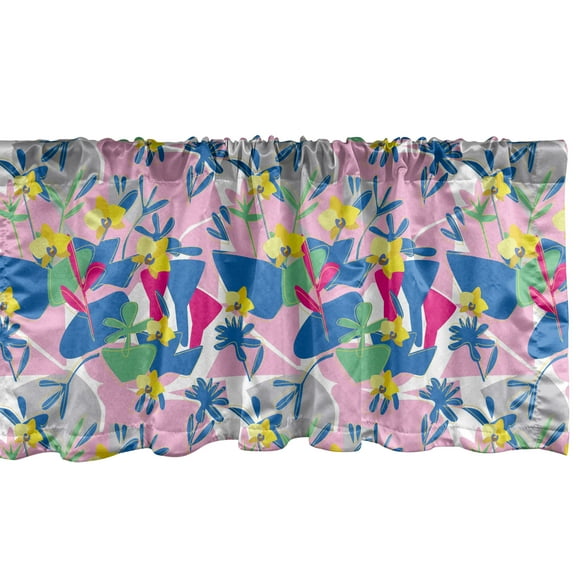 Ambesonne Floral Window Valance, Botanical Abbstract Orchid, 54" X 12", Soft Pink Pastel Yellow