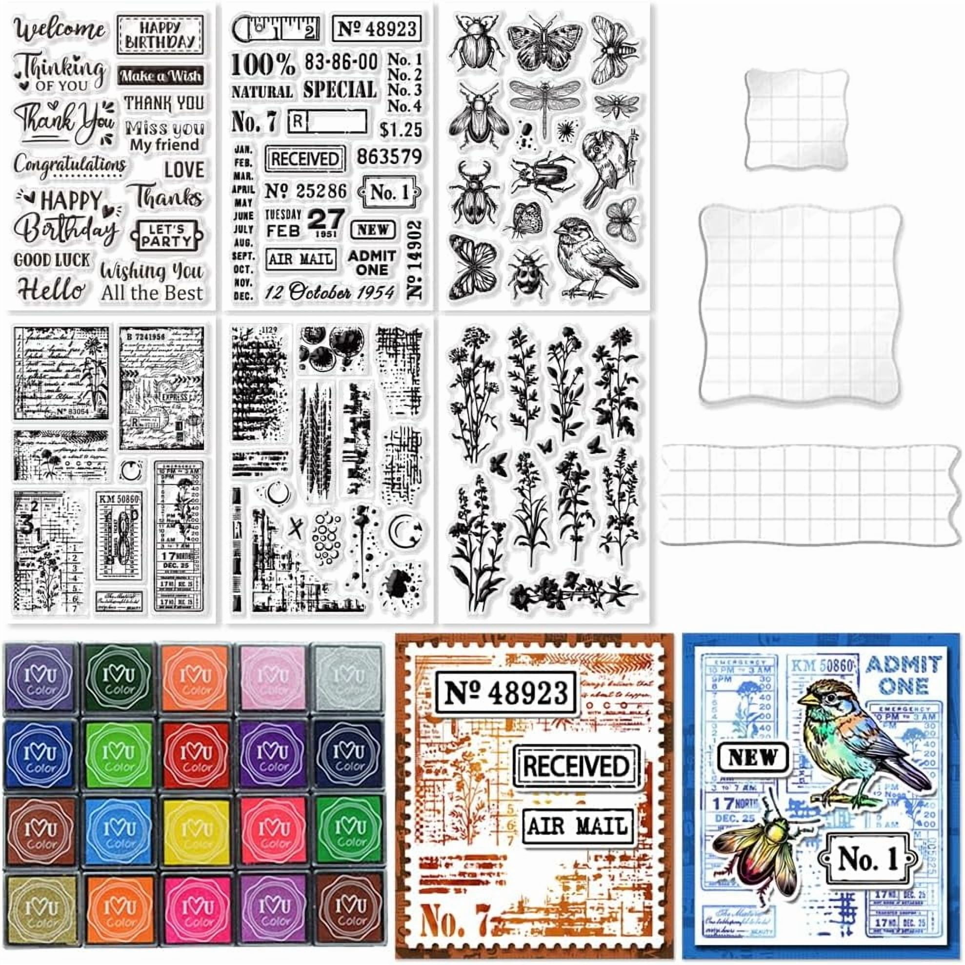 29 Pcs Acrylic Stamps for Crafting Card Making Supplies Set Include 3 Acrylic Clear Stamp Blocks 6 Clear Silicone Stamps Seals 20 Craft Ink Pads Stamp for DIY Scrapbooking Journal