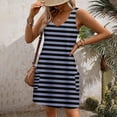 thumbnail image 3 of Penkiiy Women's Striped Color Block Dresses for Beach Vacation Summer Boho Sundress with Pockets T-Shirts V Neck Tank Dresses 11 Years Navy, 3 of 4