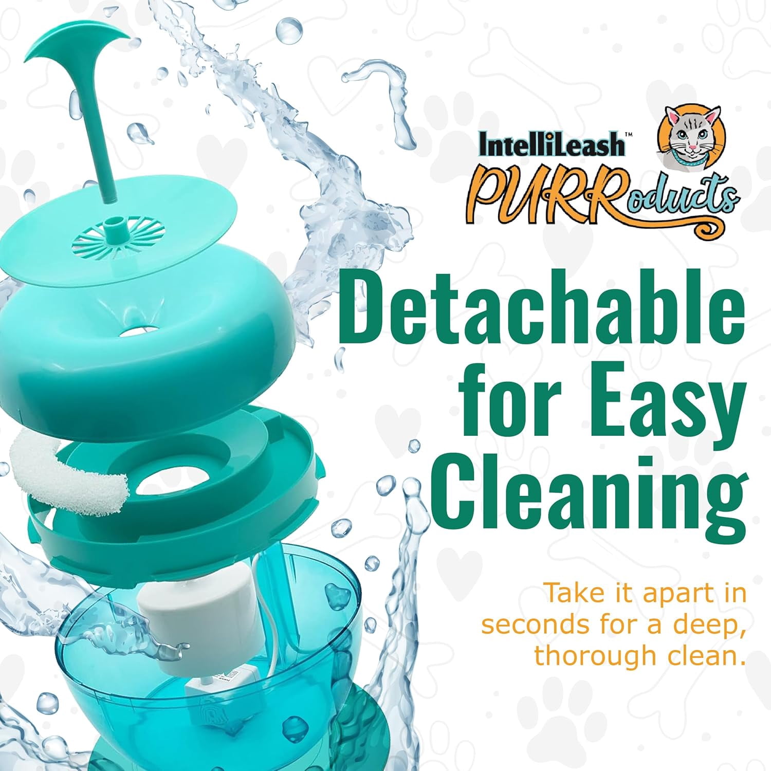 PURRoducts Purrfect Water Fountain for Cats and Small Dogs with Premium 5-Layer Filter That Lasts Up to Two Months. Splash Free and Tip-Proof Design. Low Water Auto Shut-Off Feature.