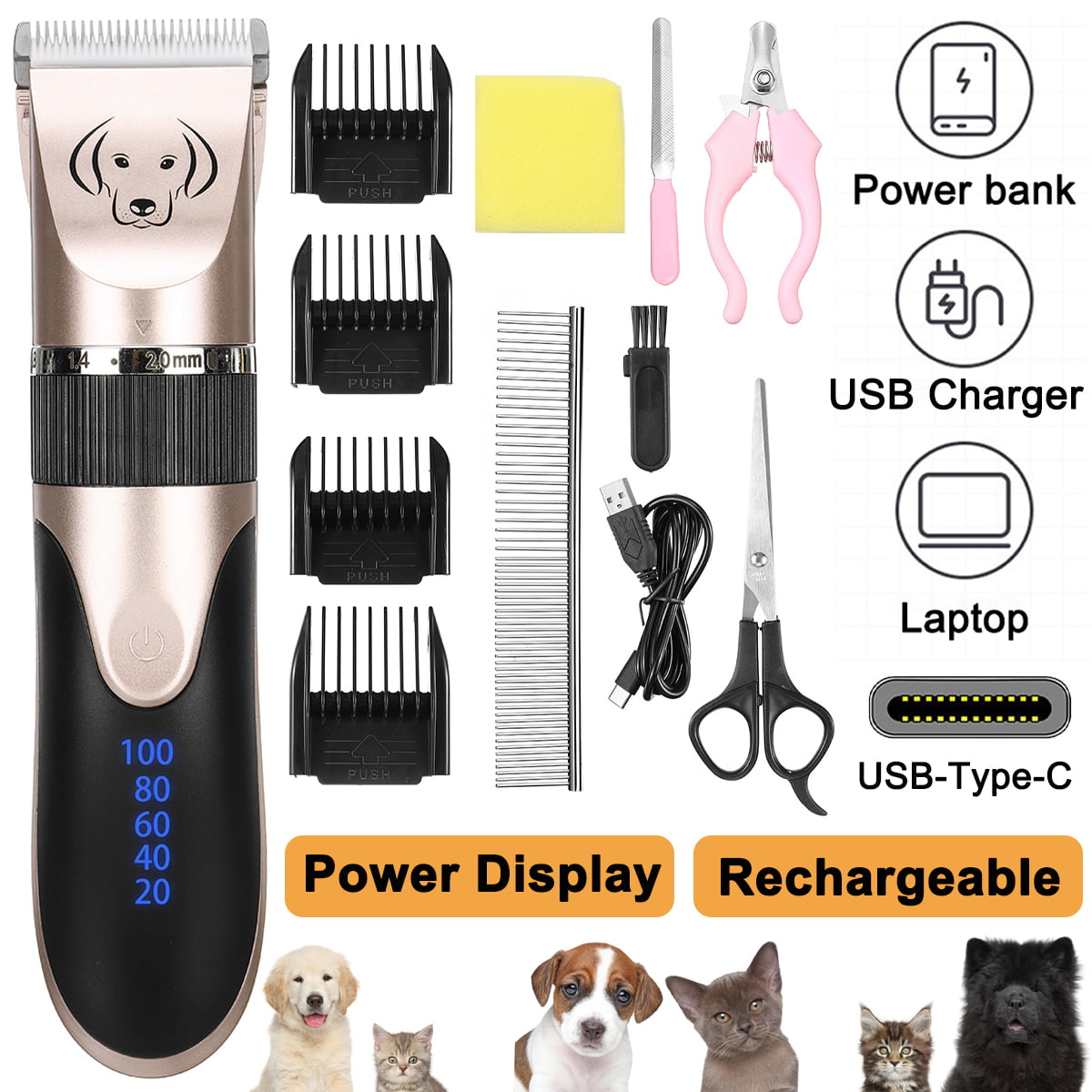 Uiter Dog Clippers Grooming Clippers Kit Low Noise Rechargeable Cordless Quiet Dog Shave Clippers for Dogs Cats Pets Professional Electric Dog Trimmers Clippers Set