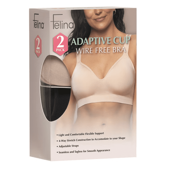 Felina Women's Adaptive Cup Wire Free Bra, 2-pack - Small