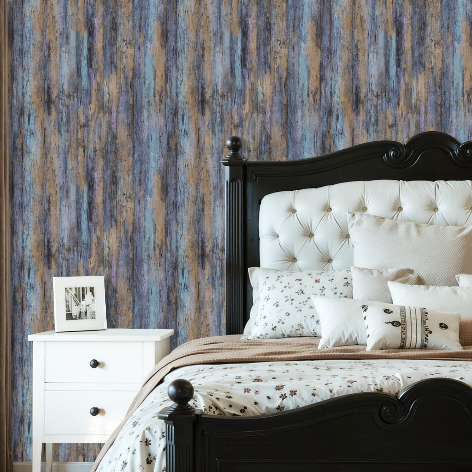 Vintage Peel and Stick Wallpaper Abstract Wooden Texture Blue Purple Tones Wall Mural 23.6in x 9.8ft Self Adhesive Removable Wall Paper Renter Friendly Wallpaper for Nursery Bedroom Cabinets