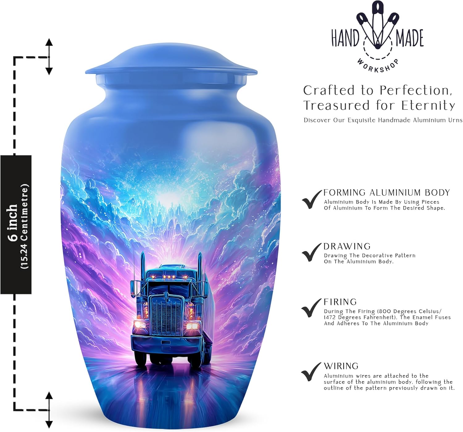Trucker Urn For Ashes Adult Male & Female, Cremation Urns For Men, Memorial Urns For Human Ashes, Funeral Decorative Urns For Human Ash Adult, Size 6 Inch, 1 Pc