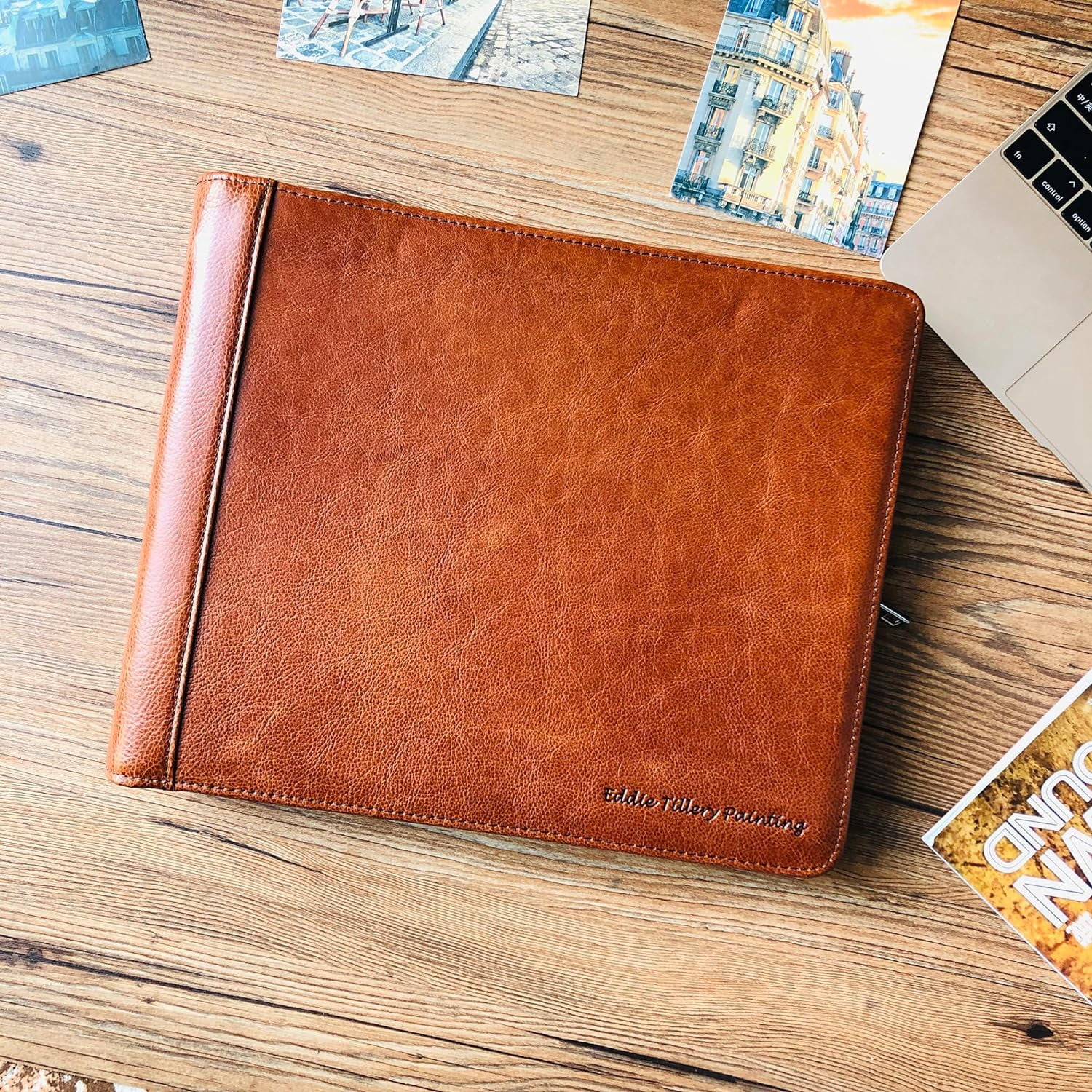 3 Ring Check Binder, Genuine Leather Check Book Portfolio for 3 Ring Binder, or 9 Ring Binder, Pilot Log Book Binder, Leather Journal for 11 1/4"x9" (Custom Logo/Name, Oil Wax Brown)
